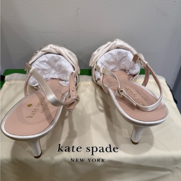 kate spade Cream Satin Pointed Toe Slingback Flats with Twist Bow - Picture 3 of 4